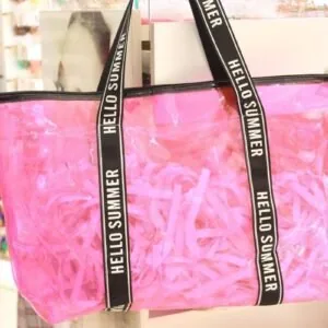 Bolsa de praia transparente rosa com alça Hello Summer