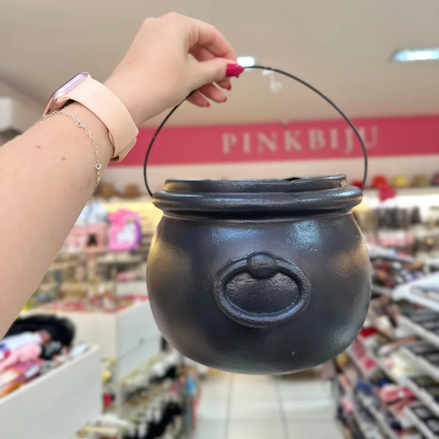 Caldeirão preto de bruxa com alça para doces de Halloween