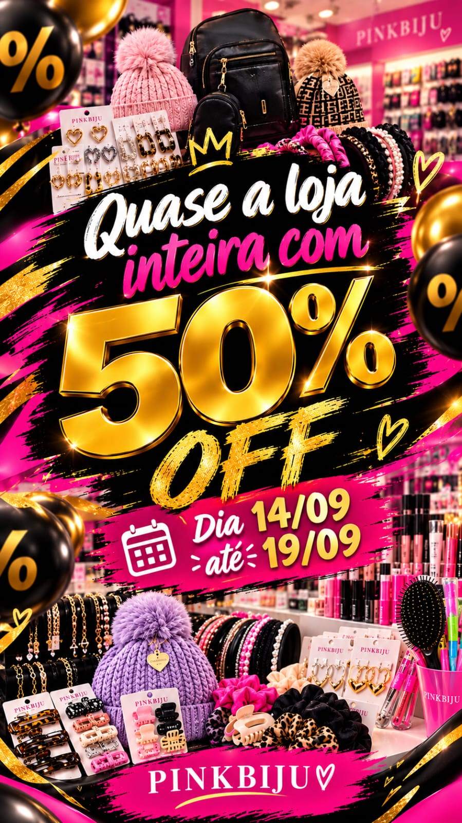 Semana da Cliente PinkBiju — quase toda a loja com 50% de desconto